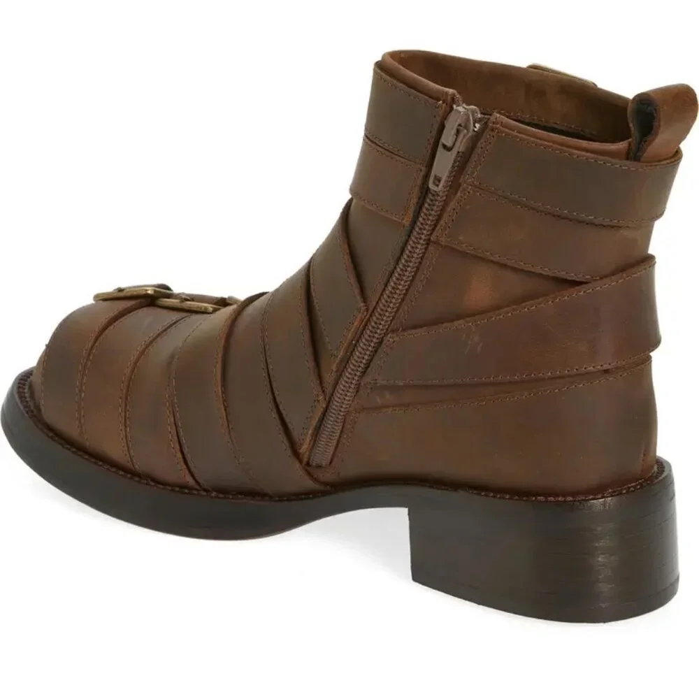 Jeffrey Campbell Belted Up Biker Inspired Leather Boot in Brown - Picture 5 of 7